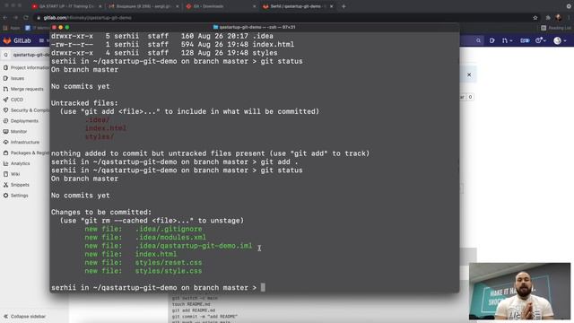 GIT. Урок 3. Git init, status, remote, add, commit, push _ QA START UP (1080p) смотреть онлайн