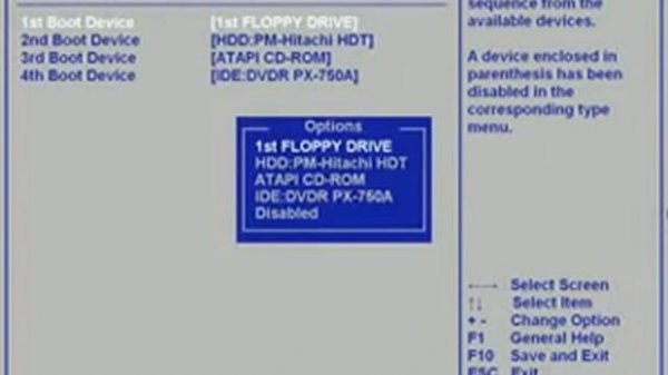 Настройка bios на загрузку с диска