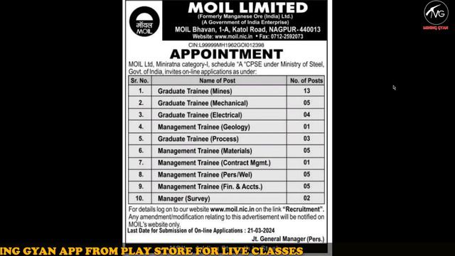 MOIL VACANCY || TOTAL 44 VACANCY FOR 10 POST || EXPLAINED BY HIMANSHU SIR || MINING GYAN смотреть онлайн