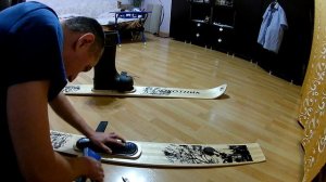 Установка креплений на охотничьи лыжи.