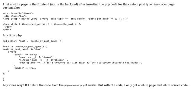 Wordpress: white page after php code insert for custom post type смотреть онлайн