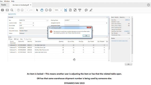 Dynamics NAV - Item locked by another user смотреть онлайн