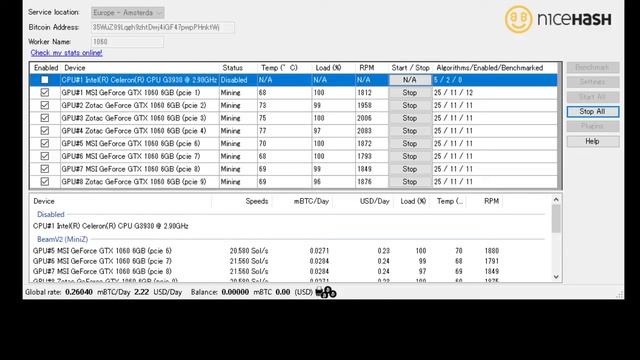 NiceHash Miner Legacy V 1.9.2.16 GTX1060 6GB 8Cards смотреть онлайн