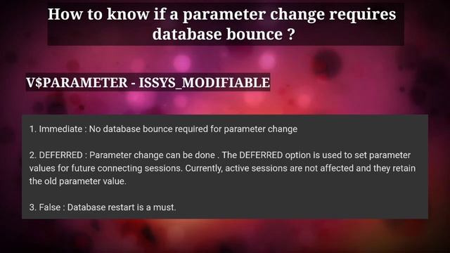 How to know if a parameter change requires database bounce. смотреть онлайн