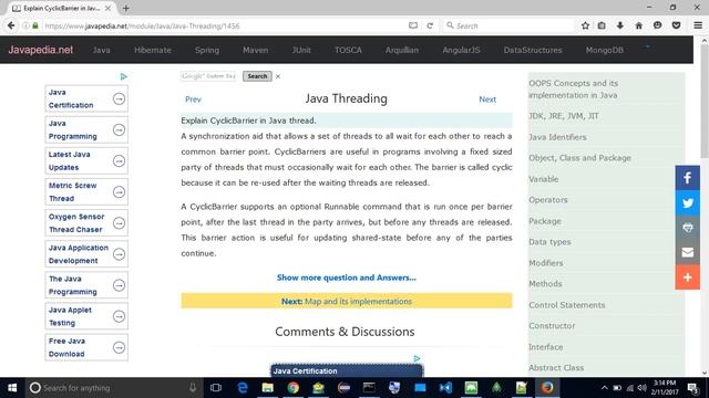 Explain CyclicBarrier in Java thread.
| javapedia.net смотреть онлайн
