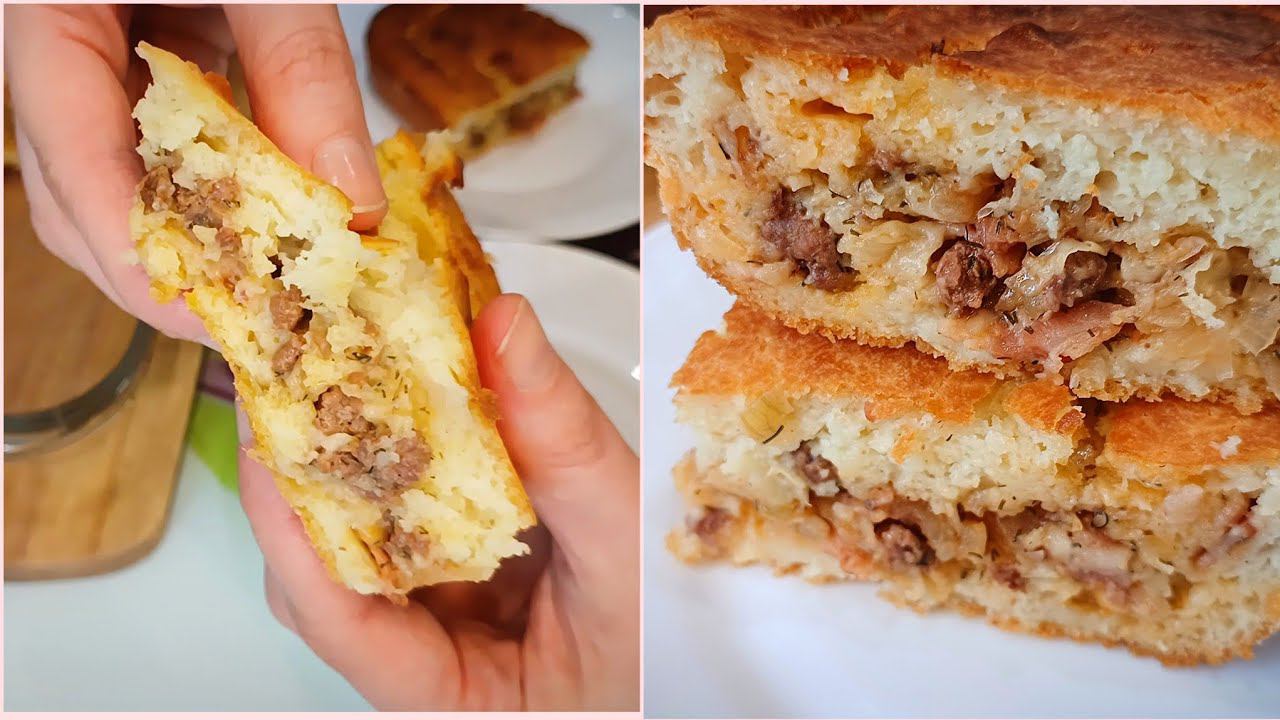 Заливной пирог с начинкой из капусты и мяса. Большой и мягенький. Покажу все нюансы приготовления. смотреть онлайн