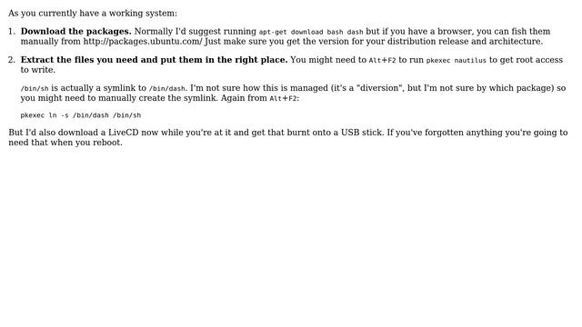 /bin/sh, /bin/bash and /bin/dash all broken, how can I install them again (2 Solutions!!) смотреть онлайн