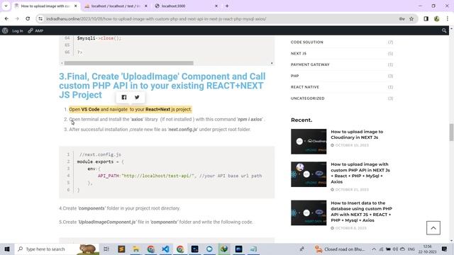 How to upload image with custom PHP API in NEXT Js + React + PHP + MySql + Axios смотреть онлайн