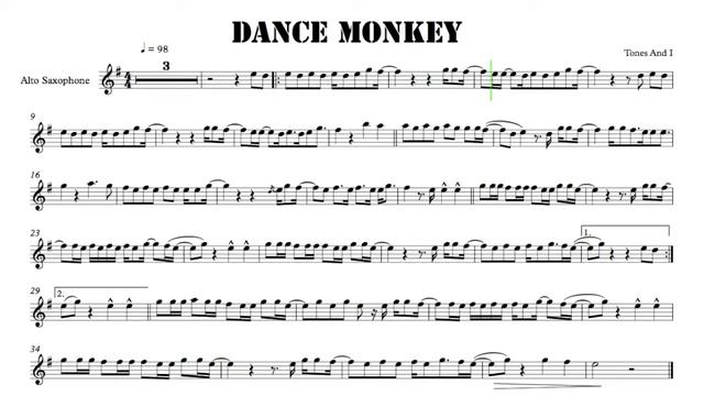 Dance Monkey, Tones And I sheet music alto saxophone (ноты для саксофона альт) in Eb смотреть онлайн