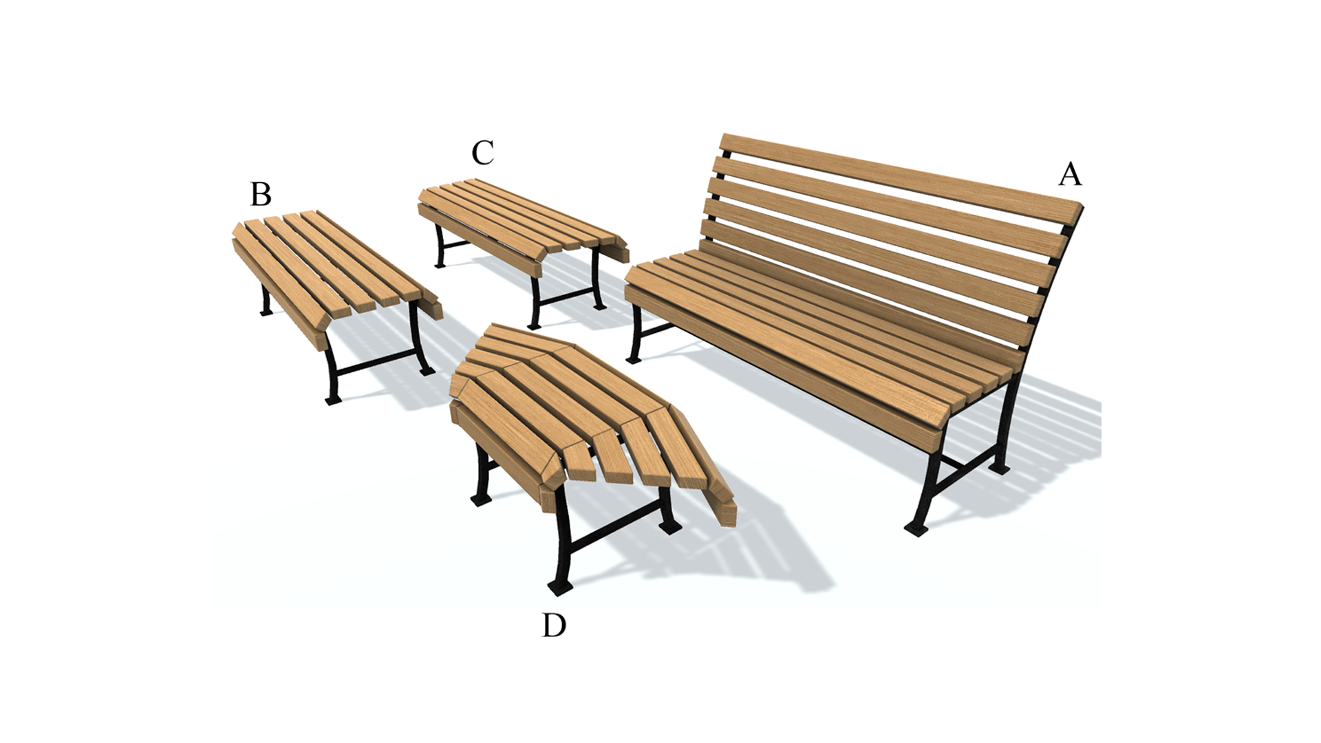 3D модель Скамейки A B C D. 3D model. "Bench A B C D free." смотреть онлайн