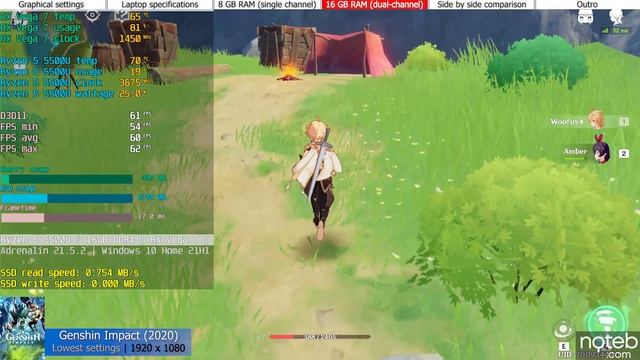 Acer Aspire 5 A515-45 - Genshin Impact Gameplay Benchmark (Ryzen 5 5500U, RX VEGA 7)