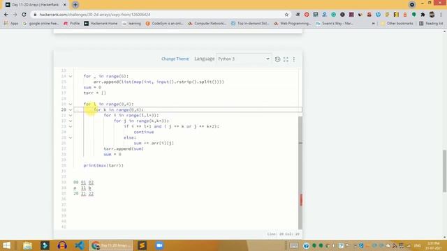 HackerRank Day 11: 2D Arrays problem solution in Python with Explanation | 30 Days Of Code смотреть онлайн