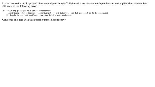 Ubuntu: How to resolve Unmet dependencies with libminiupnpc-dev specificly? смотреть онлайн