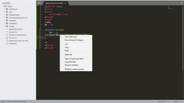 Create global and local variables in PHP. смотреть онлайн