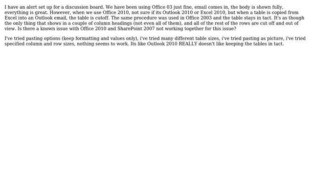 SP Alert email cuts off Excel table in Office 2010 but not Office 2003 смотреть онлайн