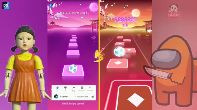 Squid Game Theme Song VS Among US Theme Song | Tiles Hop EDM Rush смотреть онлайн