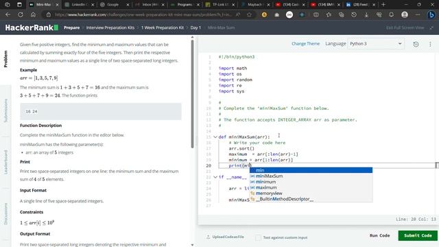 Mini Max Sum HackerRank Solution смотреть онлайн