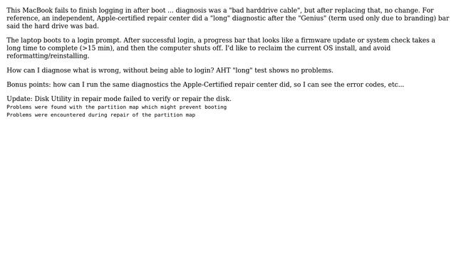Apple: Apple Hardware Test gives no issues, but MacBook 8,1 fails to load after login смотреть онлайн