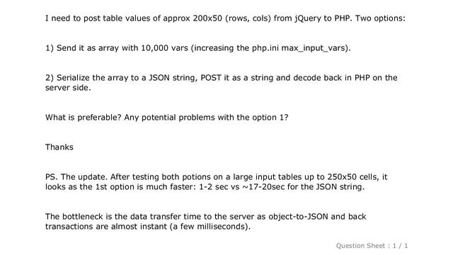 jQuery : POST thousands of vars vs. a long JSON string: what is preferrable? смотреть онлайн