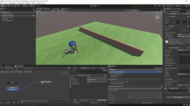 Движение персонажа по клику мыши в Unity +  Playmaker