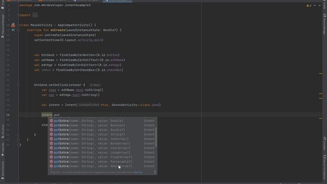 How to pass the data from the main activity to the second activity by Intent? Kotlin Android studio смотреть онлайн