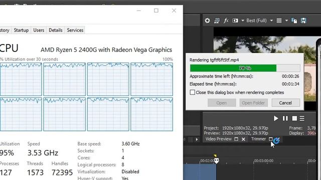 Performa Render AMD Ryzen 5 2400G di Sony Vegas Pro смотреть онлайн