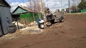 Сцепка Мотоблока с автомобильным прицепом . (испытания)