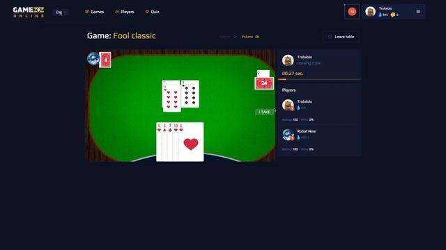 Card Game “DURAK” (Fool) On GameZZ Online