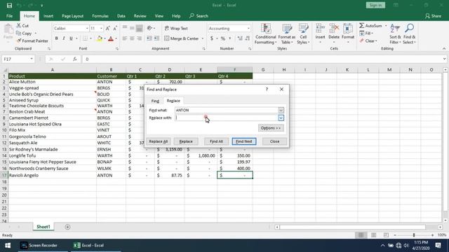 Display find and replace, replace selected shortcut key in MS Excel смотреть онлайн