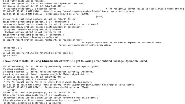 Got "Package operation failed" error while installing postgresql using ubuntu software center смотреть онлайн