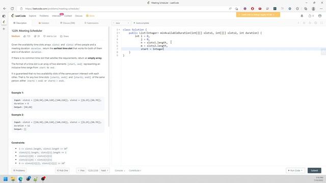LeetCode 1229 | Meeting Scheduler | 2 Pointers | Java смотреть онлайн