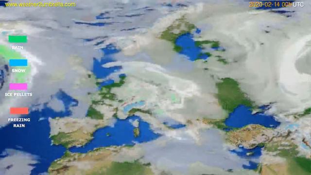 Precipitation forecast Europe // modelrun: 00h UTC 2020-02-13 смотреть онлайн