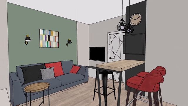 Проект квартиры студии ЖК Нью Тайм в SketchUp смотреть онлайн