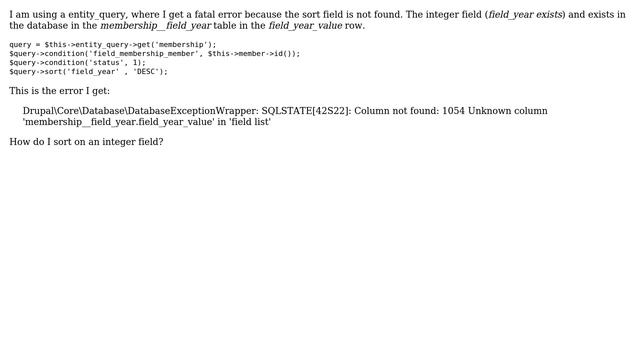 entity_query: sort: Column not found: Unknown column 'membership__field_year.field_year_value' смотреть онлайн
