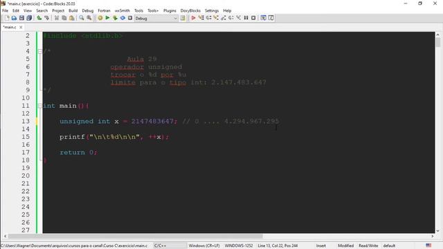 Curso de Programação C | O que é operador unsigned? [número sem sinal] | aula 29 смотреть онлайн