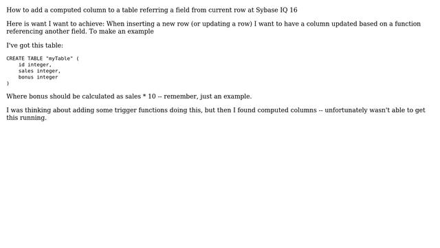 Databases: How to add a column with computed columns with values of row on Sybase IQ? смотреть онлайн