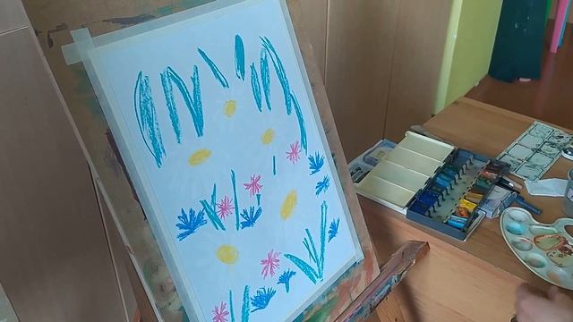 Рисунок воском и акварелью "Волшебный цветок" смотреть онлайн