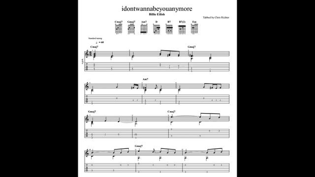 Billie Eilish: Idontwannabeyouanymore With Tablature/sheet Music For Solo Fingerstyle Guitar
