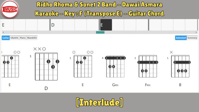 Ridho Rhoma & Sonet 2 Band - Dawai Asmara [Karaoke - Key F (Transpose E) - Guitar Chord] смотреть онлайн