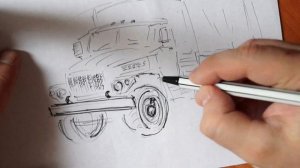 Как нарисовать грузовик Урал быстро ручкой