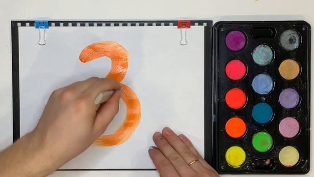 Рисование для детей. Рисуем Цифры-Три|Первые цифры красками смотреть онлайн