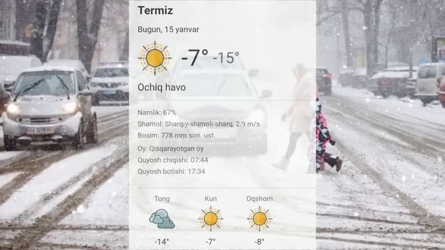 Ob-havo Bugun, O'zbekiston Bo'ylab Bugun 15-yanvar, 2023-yil