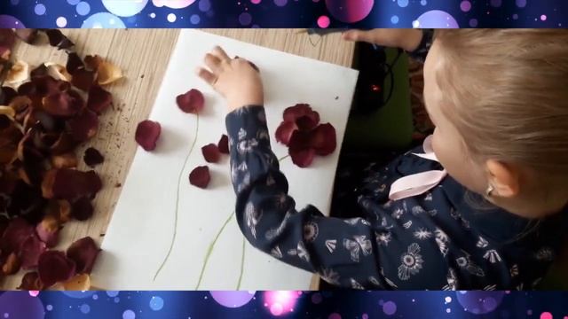 Аппликация из засохших роз. Увлекательное занятие для ребенка. Интересно и легко. смотреть онлайн