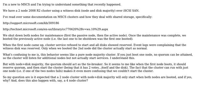 DevOps & SysAdmins: 2 node 2008R2 cluster service won't start when just one node is booted смотреть онлайн
