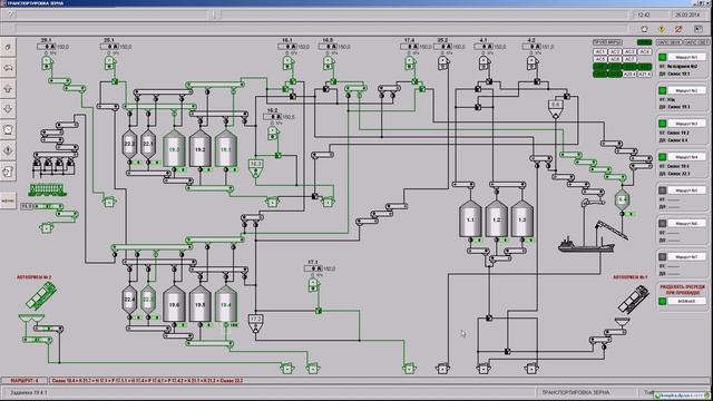 Интерфейс SCADA-системы АСУТП зернового терминала смотреть онлайн