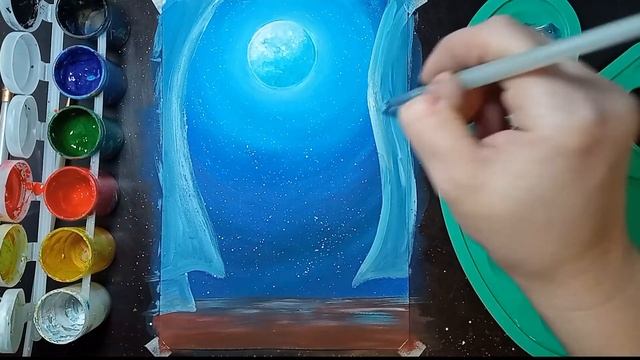 КОТ, ЗВЕЗДОПАД И ЛУНА /Простая живопись гуашью/ Рисунки для начинающих/Легкая абстракция смотреть онлайн
