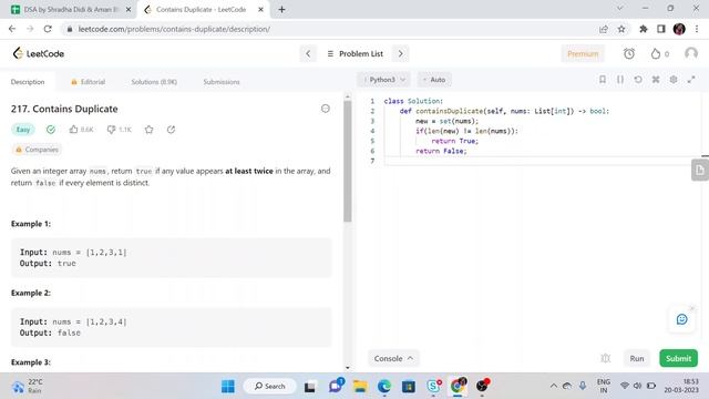 Contains Duplicate | Array | python | Shradha Didi & Aman Bhaiya dsa sheet смотреть онлайн