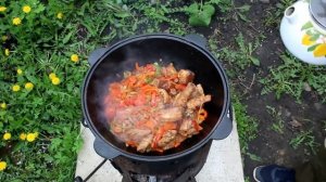 Нежные Свиные ребра в казане на костре!!! + витаминная бомба!!!