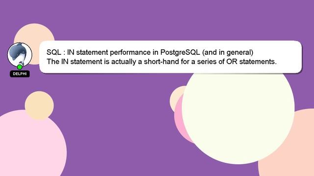 SQL : IN statement performance in PostgreSQL (and in general) смотреть онлайн
