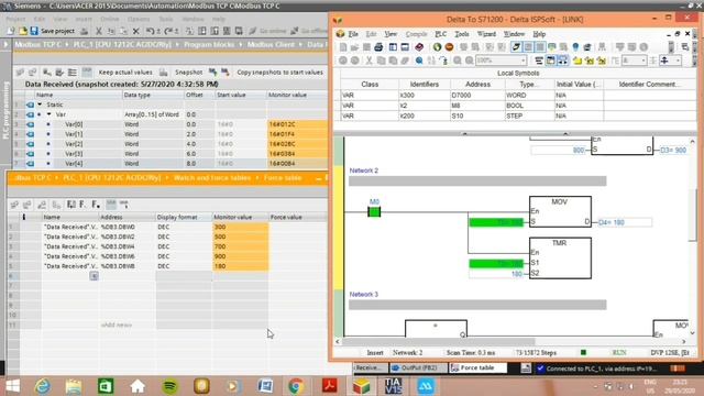 PLC To PLC Modbus TCP/IP , DVP 12SE / S7 1200